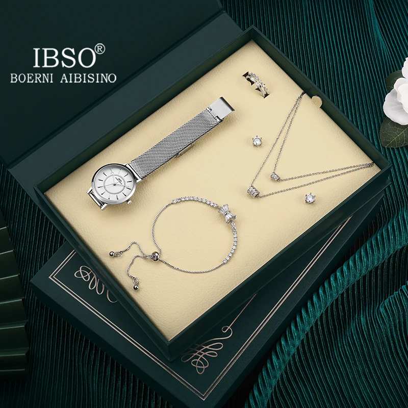 IBSO Silver Retro Watch Set Gift For Women Brand New United Copper Jewelry Japanese Movement Water Resistant Watch Ladies 2021