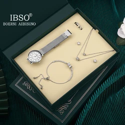IBSO серебряные Ретро часы набор подарок для женщин совершенно новые Соединенные медные ювелирные изделия Японское движение водонепроницаемые часы дамы 2021