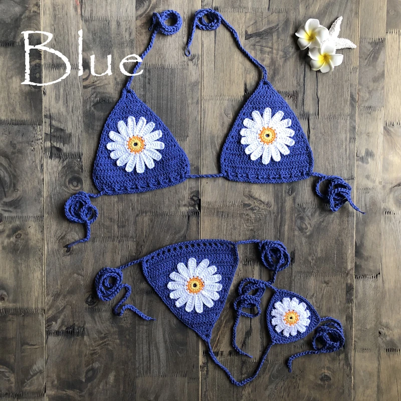 New Arrival Handmade Crochet Flower Micro Bikini G Thong String Beach Micro Swimwear Sexy Lingerie Sets 2021