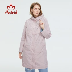 Astrid 2022 Autumn Women's Trench Coat Women Jacket zipper Hooded Outerwear Female Fashion Loose Long Bright Solid Windbreaker