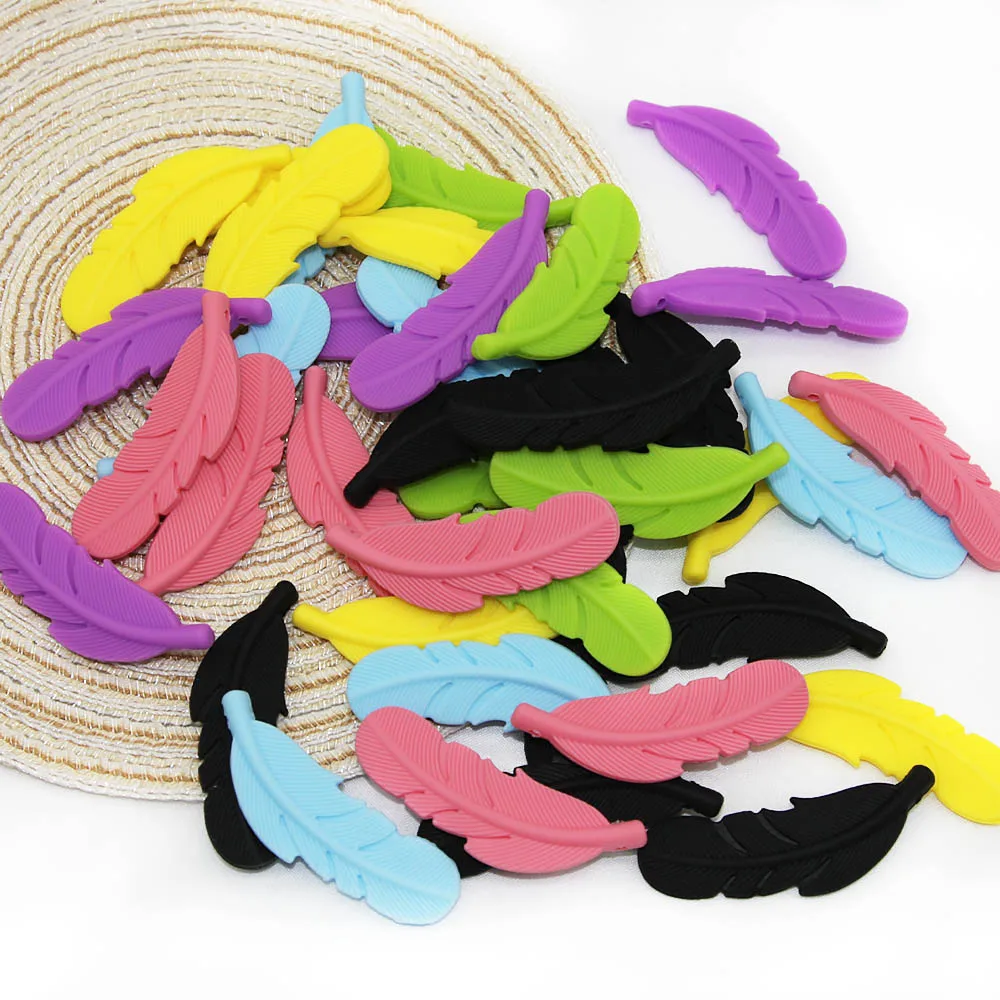 Cute-Idea 10PCs Silicone Beads Feather Teether BPA Free DIY Infant Teething Necklace Rodent Pendant Jewelry Nursing Shower