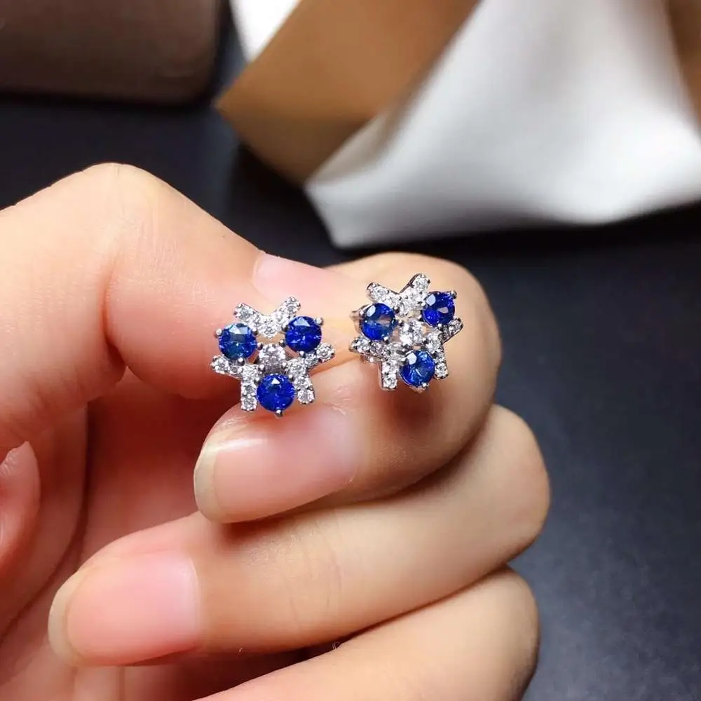 

100% Natural Blue Sapphire Earrings 925 Sterling Silver Gemstone Stud Earrings for Women Fine Jewelry New