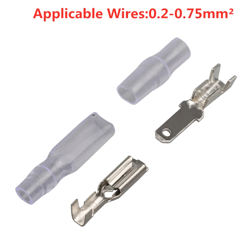 50Sets(200pcs) 2.8mm Wire Connectors Crimp Terminals Crimp Female/Male Spade Terminals With Transparent Insulating Sleeves 2.8