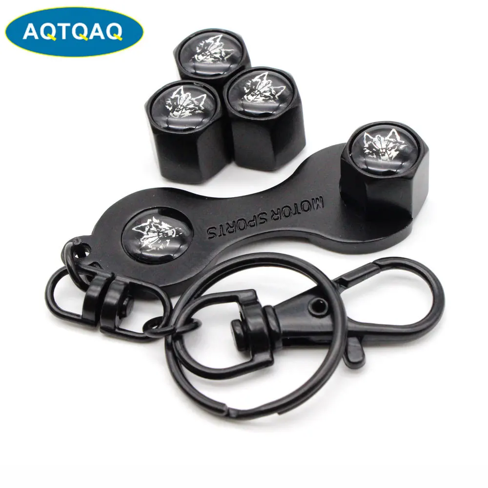 

4pcs Wolf Style Zinc Alloy Anti-theft Car Wheel Tire Valve Caps Stem Air+1pcs Wrench Keychain Auto Car Accessories