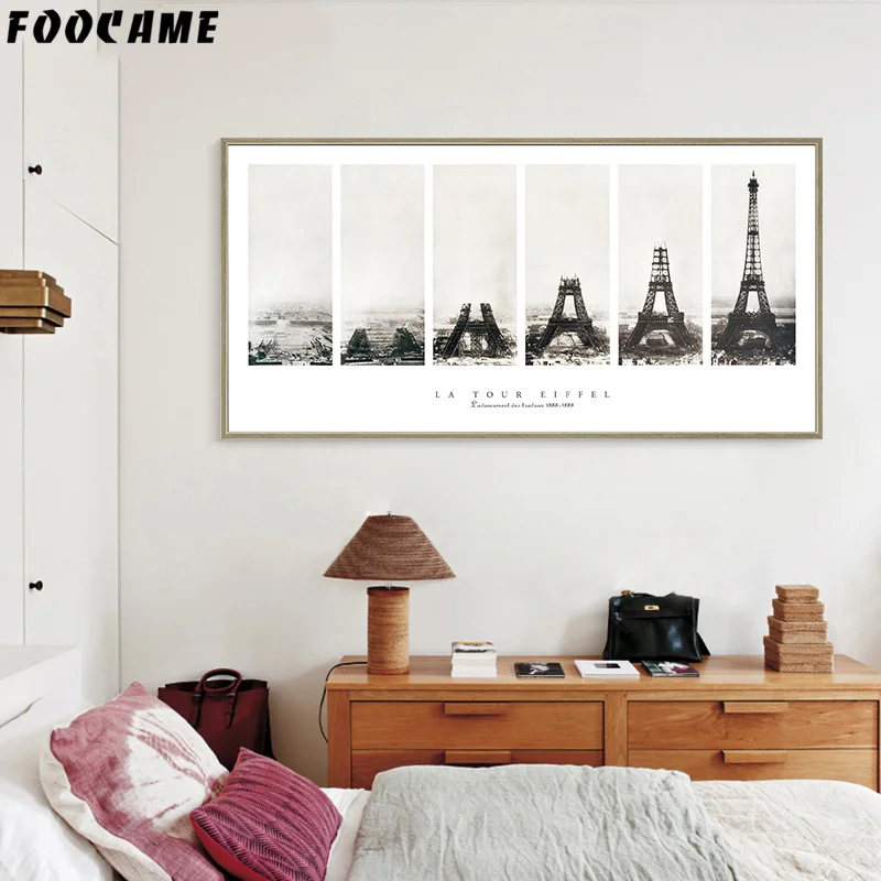 Eiffel Tower Time-Lapse Photography Poster Decorative Prints Canvas Painting Wall Art Black and White