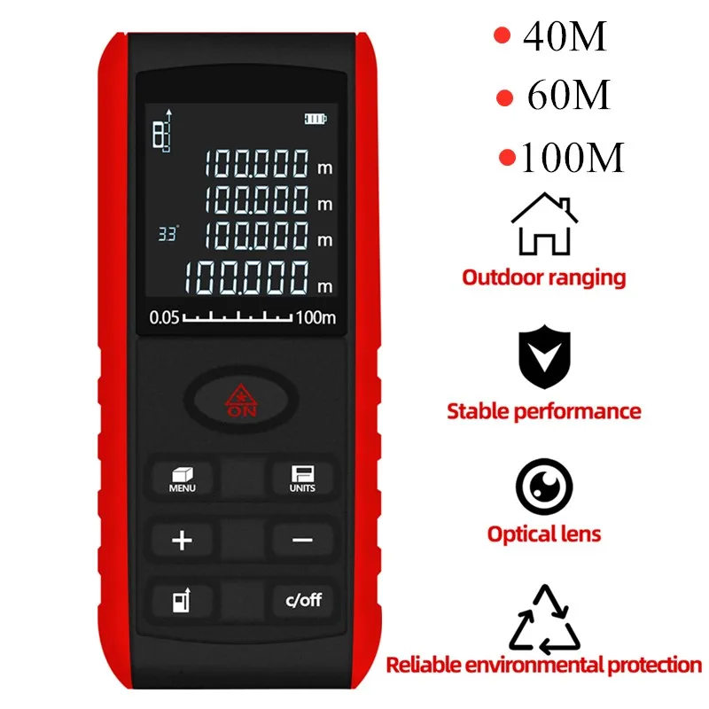 المهنية ليزر Rangefinder 40 متر 60 متر 80 متر 100 متر الليزر مقياس مسافات ترينا الليزر الشريط المدى مكتشف بناء جهاز قياس حاكم