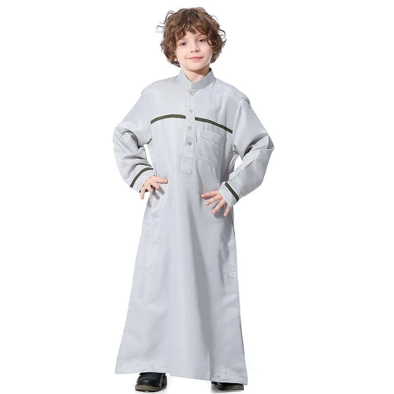 

Dubai Arab Muslim Kids Abaya Jubba Thobe Boy Stand Collar Long Dress Caftan Children Islamic Robe Kaftan Ramadan Worship Service