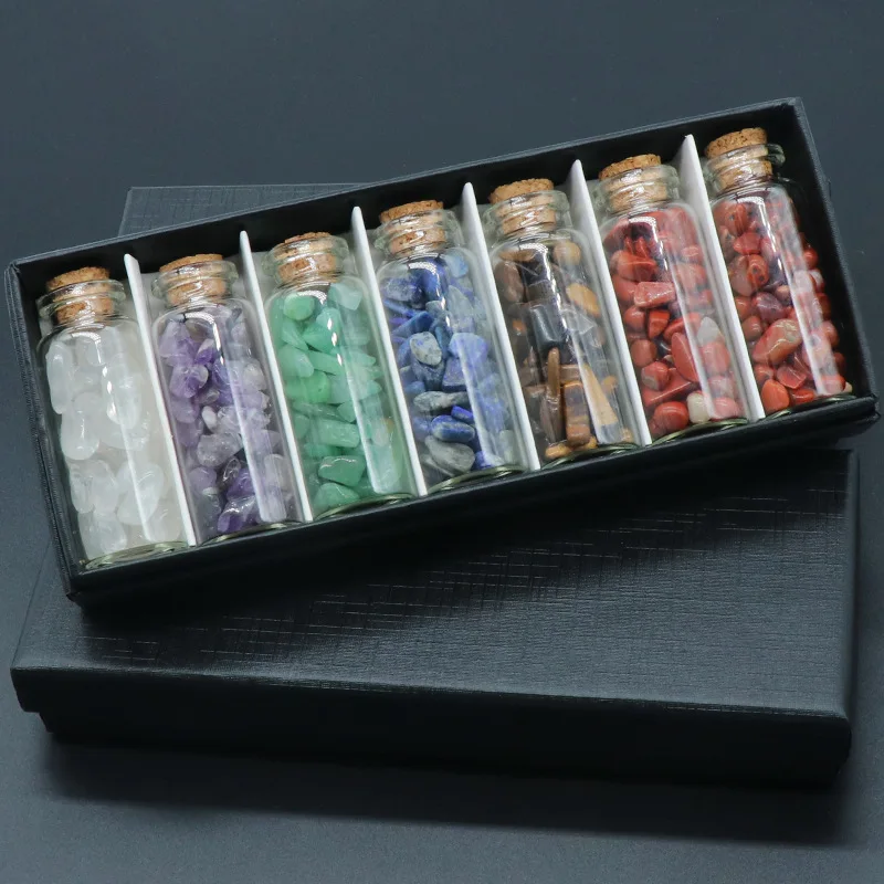 Seven Color Wheel Energy Crystal Crushed Stone Glass Drifting Bottle Healing Wishing Craft Stone