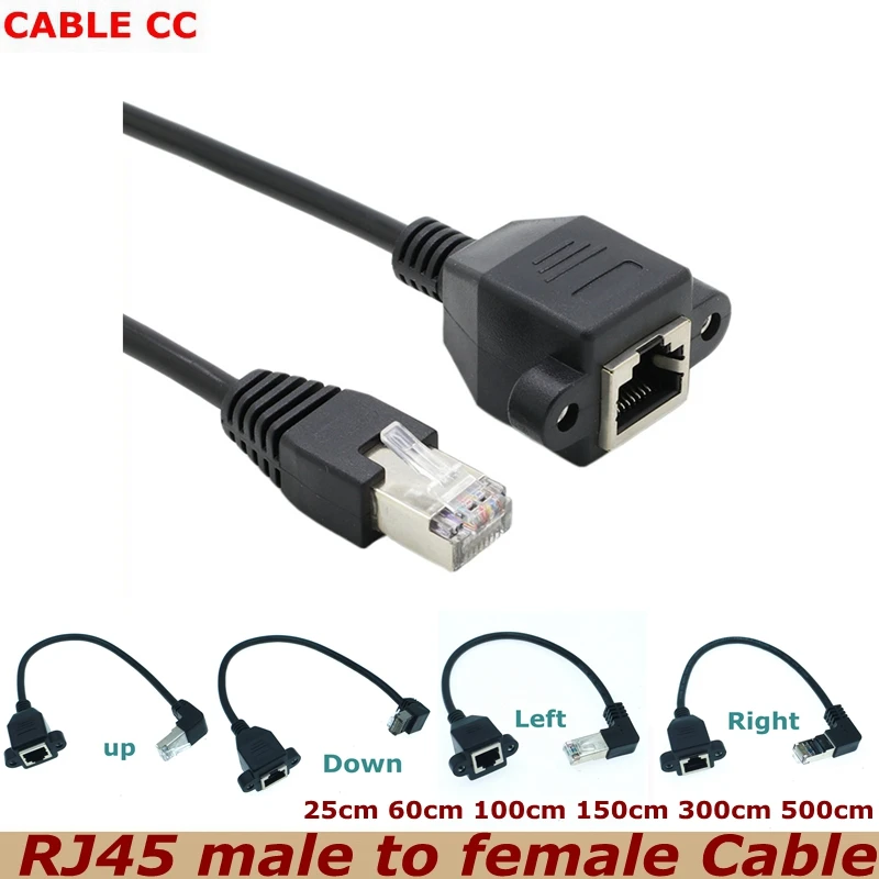 0.3m High Quality 90 Degree 8P8C FTP STP UTP Cat5 RJ45 Male to Female With Screw LAN Ethernet Computer Network Extension Cable