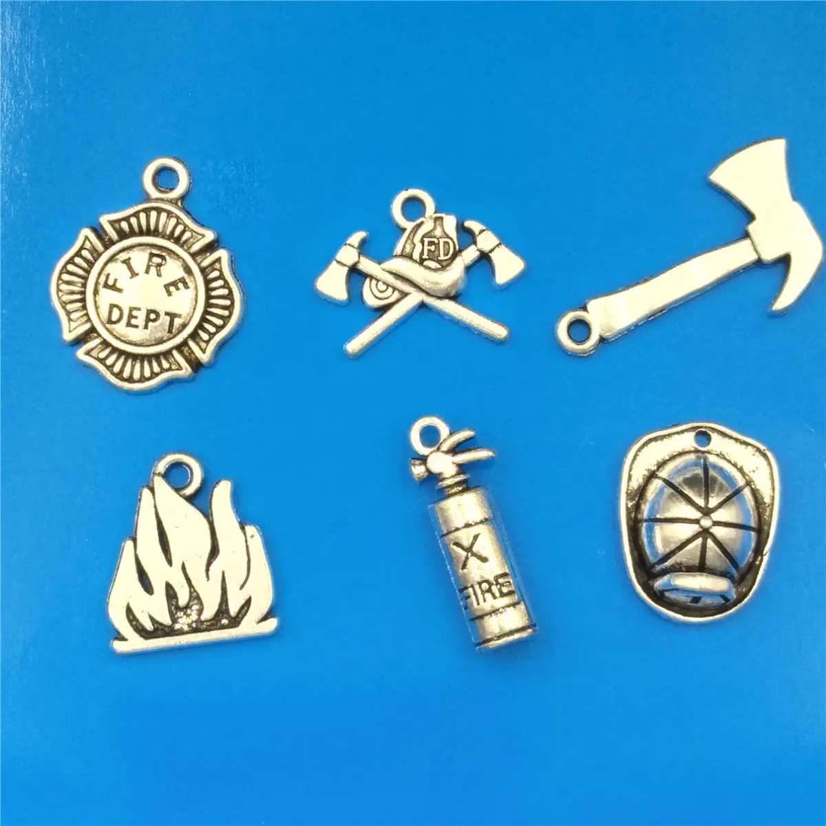 MIX 30pcs Zinc Alloy Metal Firefighter Collection Charms Antique Silver Plated Fireman Fire Dept & Extinguisher DIY Pendants