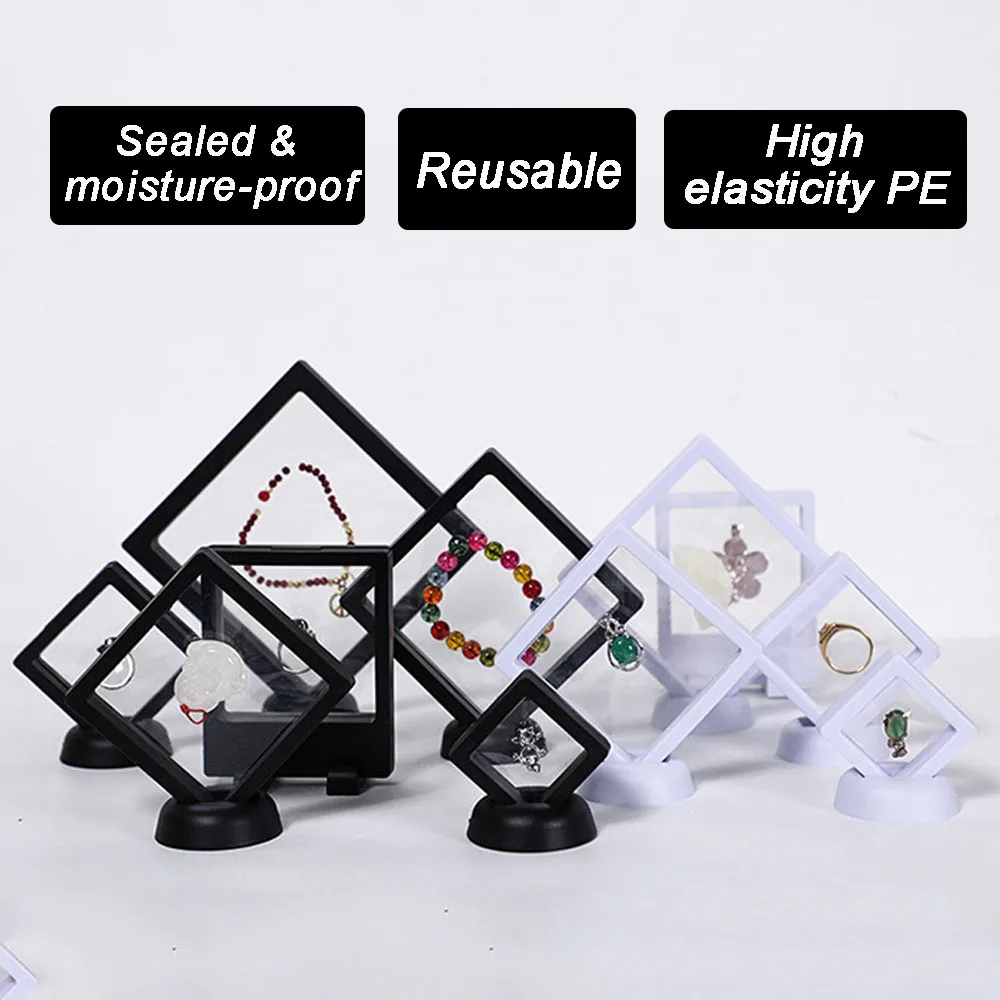 3D Floating Picture Frame Shadow Box Coin/Jewelry Display Stand Ring Pendant Holder Protect Jewellery Stone Presentation Case