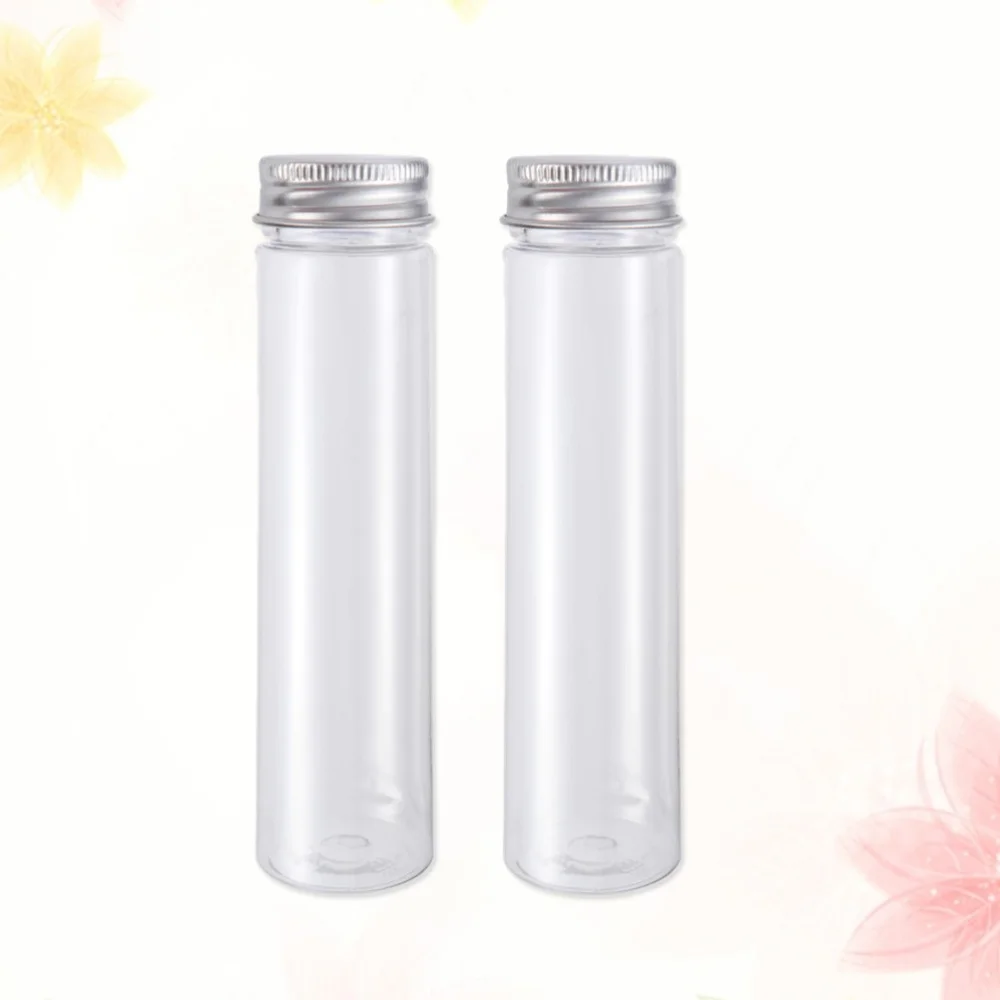 2pcs Flat-bottomed Plastic Clear Test Tubes with Screw Caps Candy Cosmetic Travel Lotion Containers 110ml