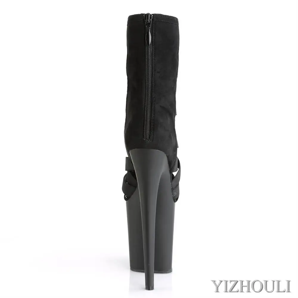 Cross-lacing upper 20 cm suede shoes, 8 inch model stiletto heels, zipper opening, night club pole dancing ankle boots