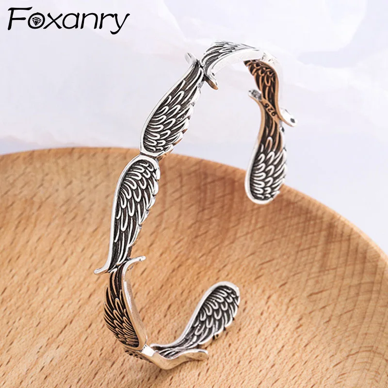 Foxanry Silver Color Bracelet New Trend Punk Vintage Unique Design Wing Party Jewelry Birthday Gifts Couples Accessories