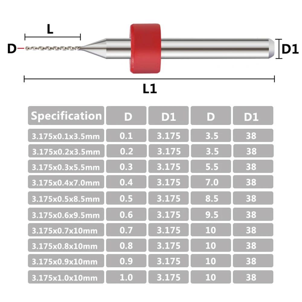 10pcs 0.1mm-1.0mm carbide micro pcb drills print circuit board mini cnc drill set  