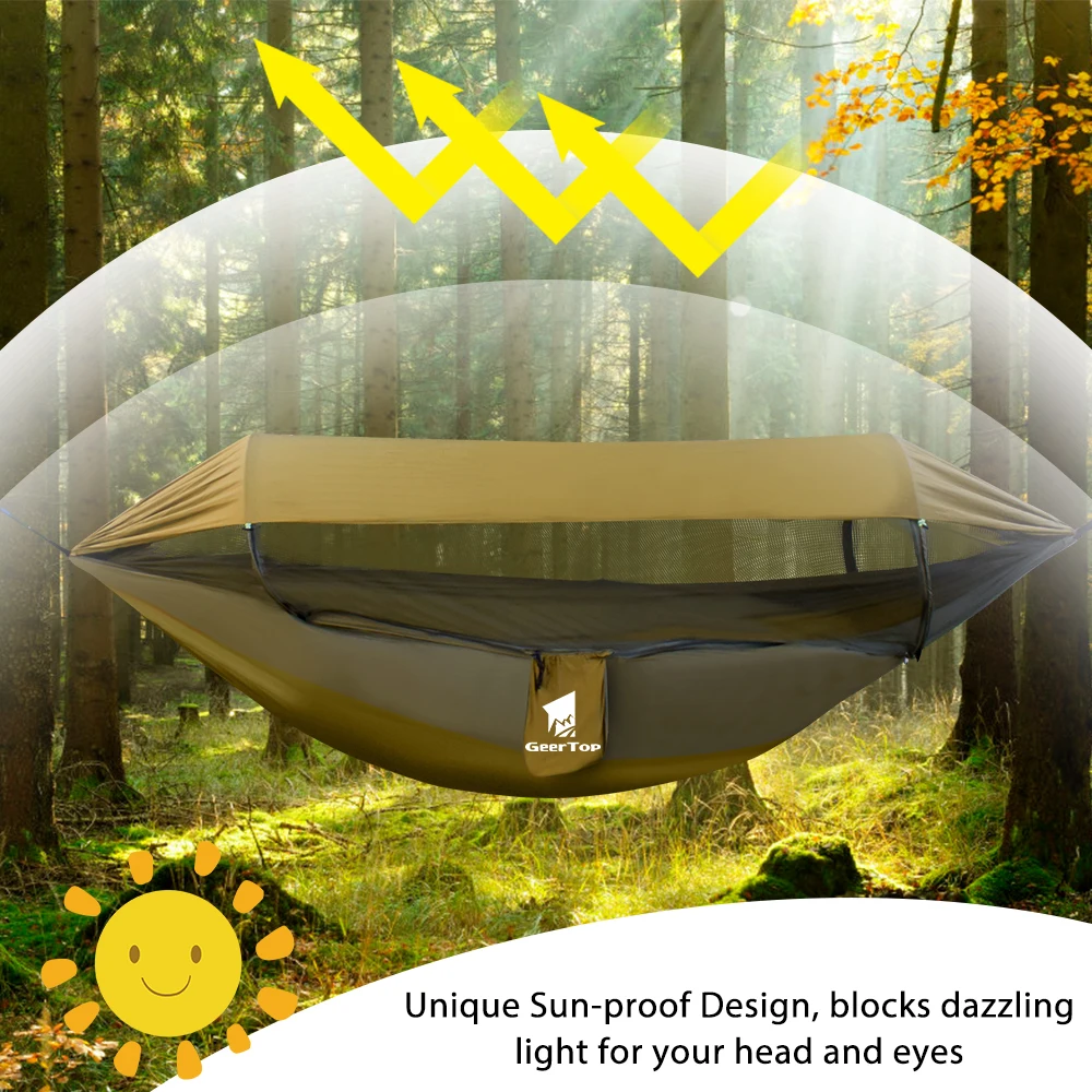 GeerTop Upgraded Hammock 3 in 1 Hammocks Sun Shelter Tarp Waterproof Durable Nylon with Anti-Mosquito Net Home Garden Play