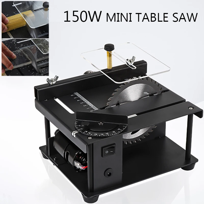 

150W Multifunctional Mini Table Saw DC Woodworking Sliding Table Saw Jade Handmade DIY Crafts Cutting Machine Angle Cut Tools