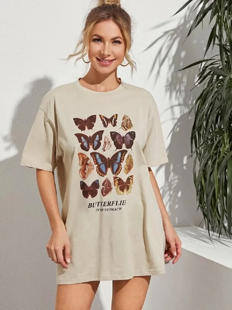 

2021 New Butterfly in My Stomach Graphic Tee Retro Style Vintage Female Tees Harajuku Hipster Cute Korean Style Women T-Shirt