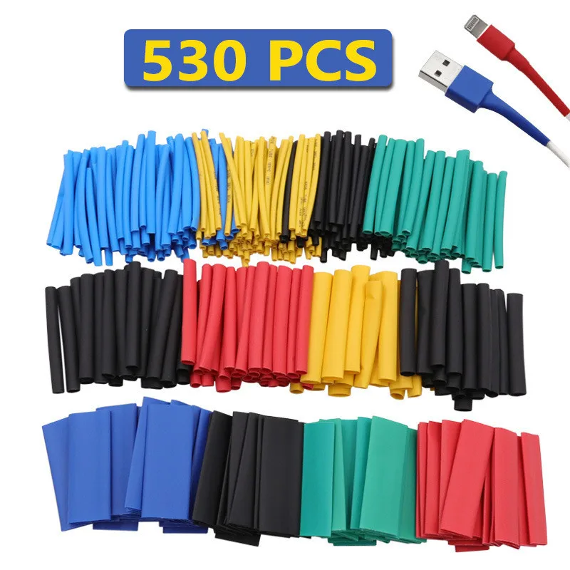 Cinta eléctrica de 530 piezas, termorretráctiles Kit de tubos, encogimiento surtido de aislamiento de poliolefina, Cable de Tubo termorretráctil
