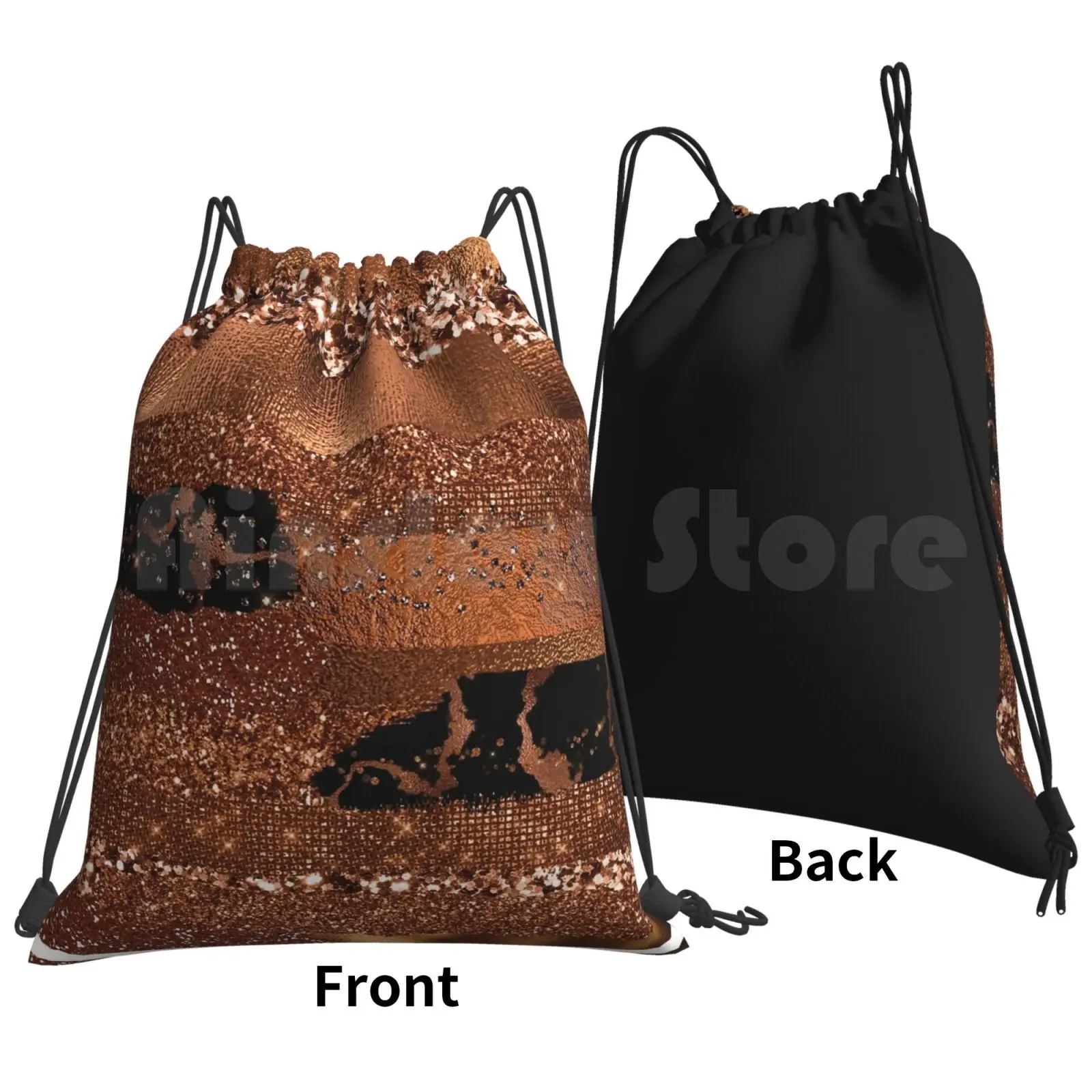 Dark Copper Glamour Backpack Drawstring Bag Riding Climbing Gym Bag Brush Stripes Stripe Metal Color Metal Color Hand Drawn