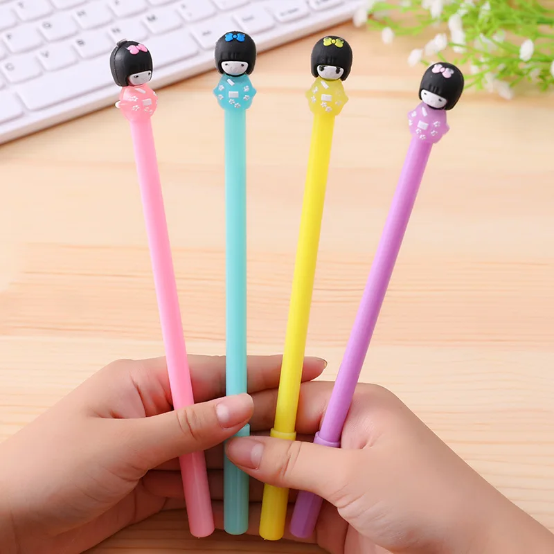 

30pcs cute doll jelly color Japanese and Korean creative cartoon kimono girl avatar neutral pen black pen signature pen