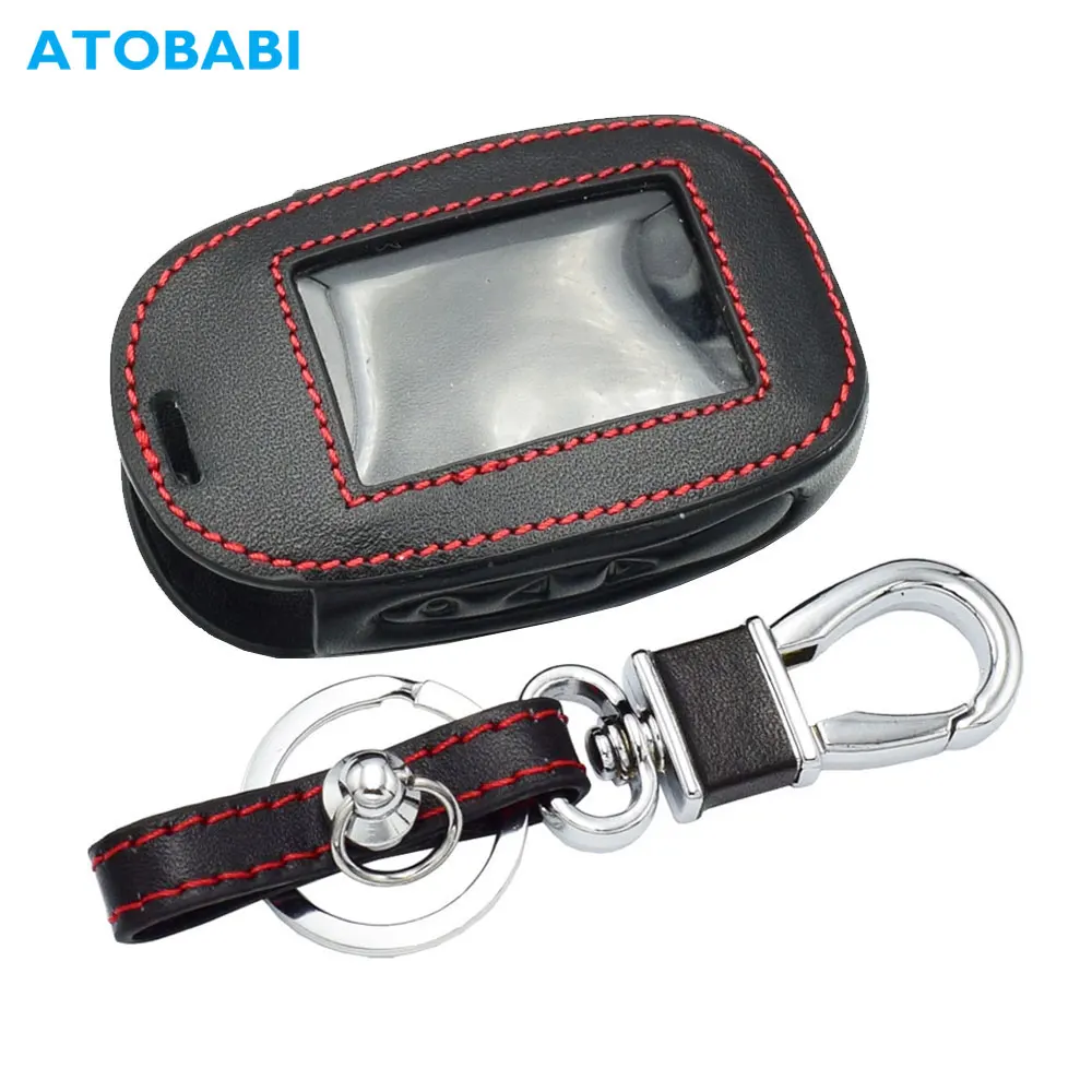 Leather Car Key Case For StarLine B92 B62 B64 B95 Two Way Car Alarm LCD Remote Controller Protect Cover Keychain With Key Ring