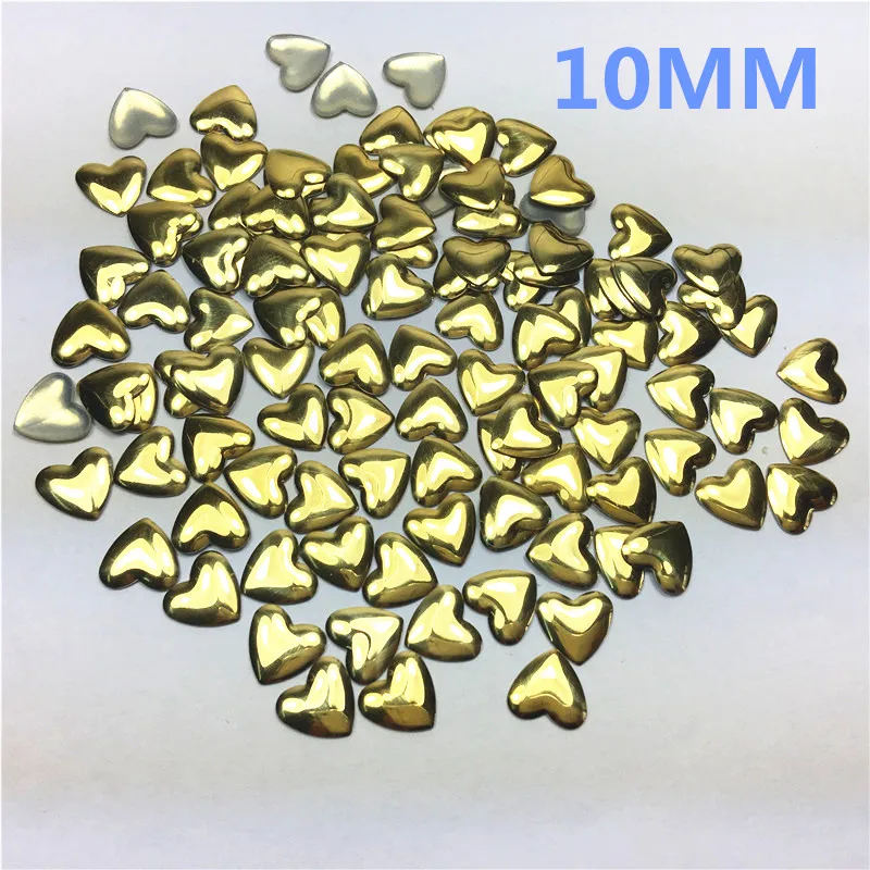 500PCS 10mm GOLD Heart Shape Rhinestuds Hot fix Nailheads Iron On Studs DIY Rhinestones Accessory For Clothing/shoes/ bags