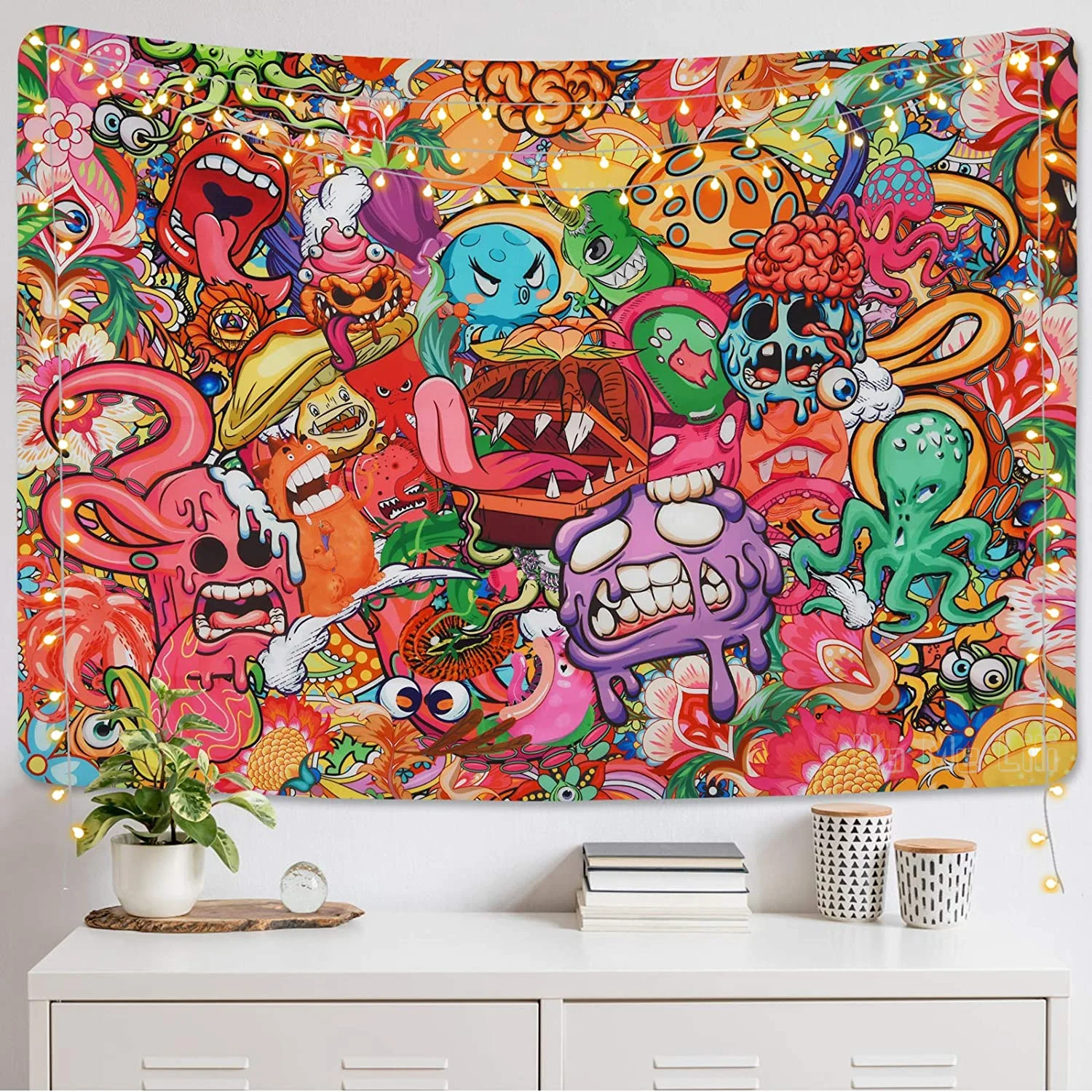 Psychedelic Abstract Colorful Monster Eyes Hippie Octopus Fantasy Colorful Floral Trippy Tapestry For Room