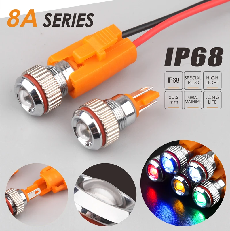 LANBOO 8mm 2pin Mini indicator lamp metal point light red green blue yellow single LED with 12V 24V
