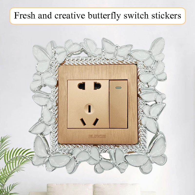 2021 European style dustproof butterfly switch stickers decorative stickers children\'s room cartoon switch protective cover
