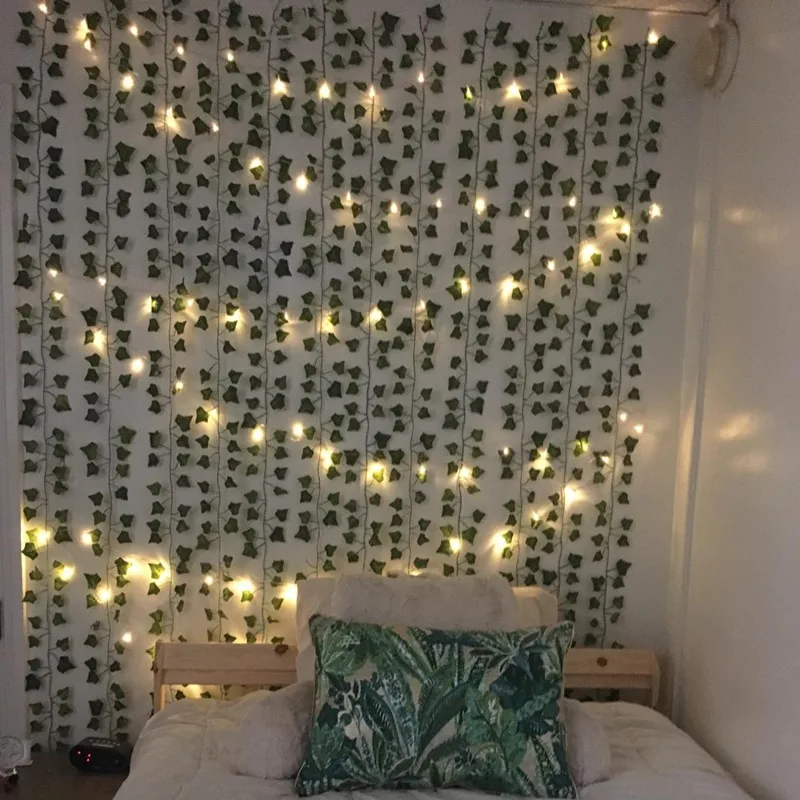 2,3 m Seidenblätter, gefälschte Creeper, grünes Blatt, Efeu-Rebe, 2 m, LED-Lichterkette für Zuhause, Hochzeit, Party, Hängegirlande, künstliche Blume – Detail 12