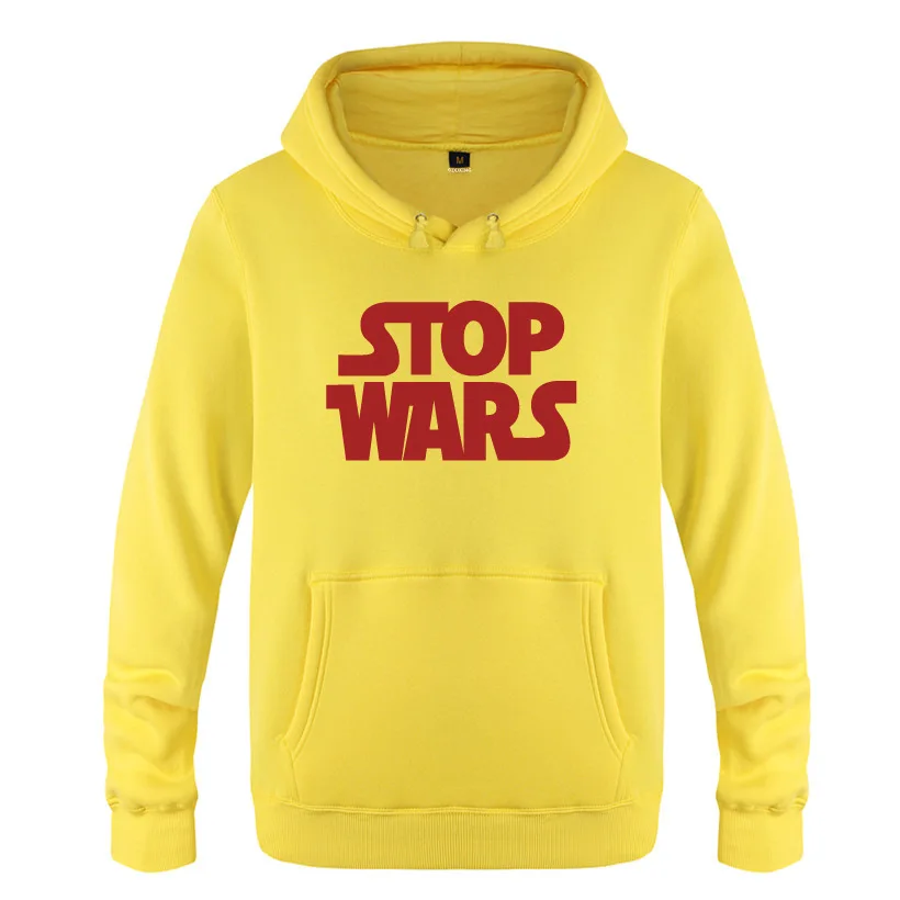 STOP WARS Letter Hoodies Men Fleece Long Sleeve Hooded Pullovers Fashion Winter Male Sports Fitness Sweatshirt  Streetwear