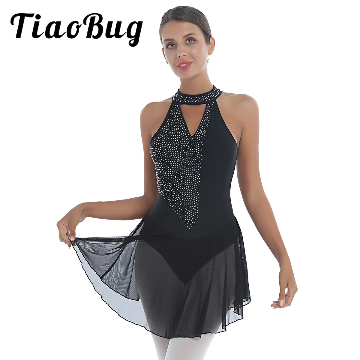 

Adult Ballet Dance Leotard Dress Wear Female Sleeveless Rhinestone Figure Skating Costume Competition Gymnastics Leotard Dresses