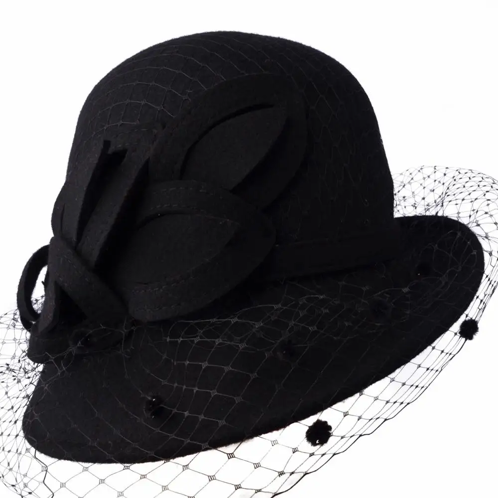 Chapeau d'église élégant en feutre de laine pour femme, chapeau d'hiver à la mode, collection W10-4031