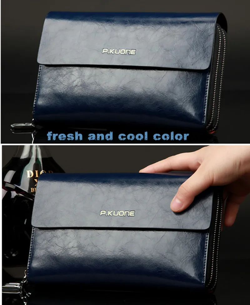 Hot Sale! New 2024 Luxury Shining Oil Wax Cowhide Men Clutch Bag Long Genuine Leather men wallets Double Layer Business Clutch