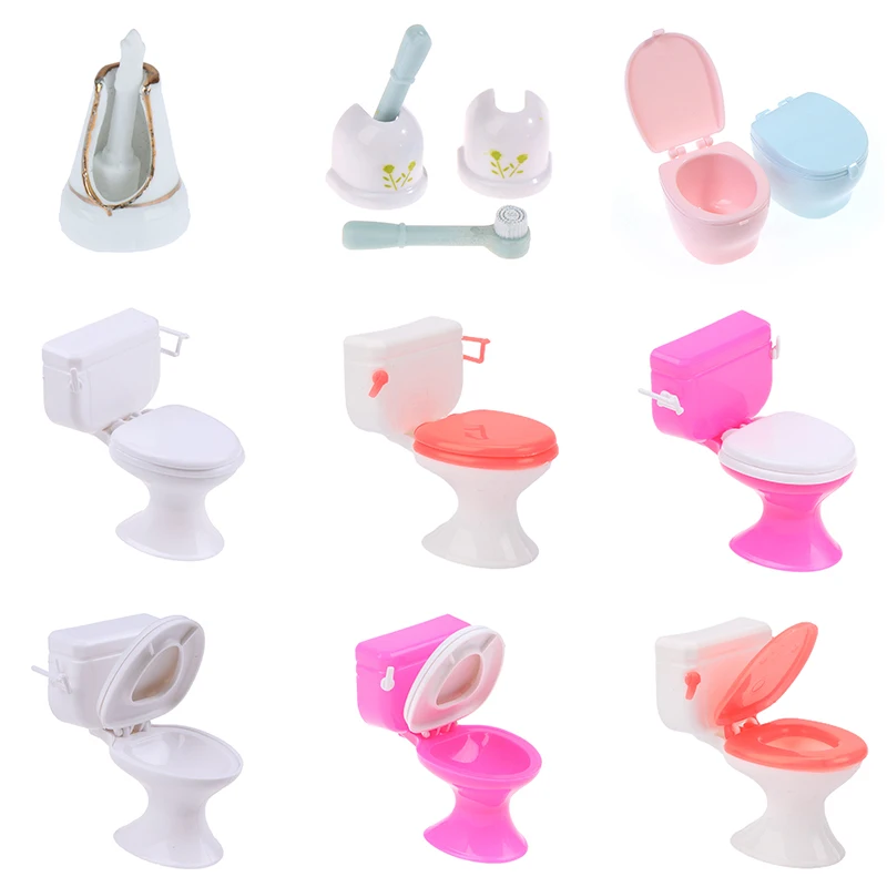 1/12 Scale Dollhouse Miniature Bathroom Toilet Bathtub Set Furniture Decoration Dolls Accessory Pretend Play Toys