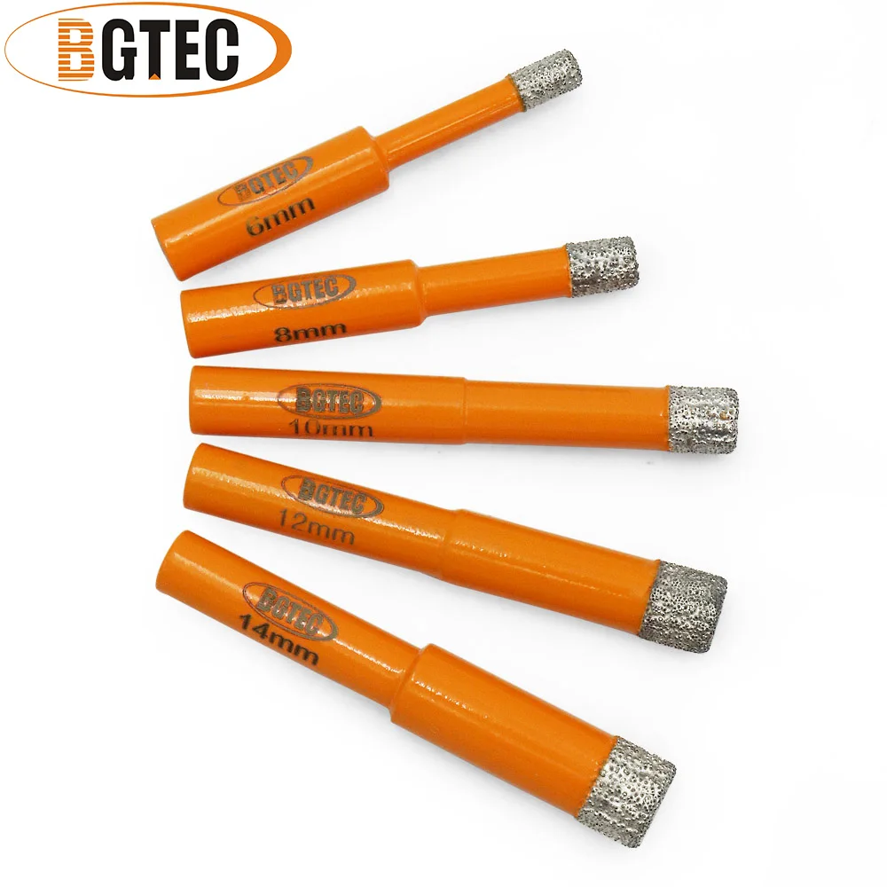 

BGTEC 5pcs Dia 6mm 8mm 10mm 12mm 14mm Dry Vaccum Brazed Diamond drilling bits with Round shank Masonry drill core bits