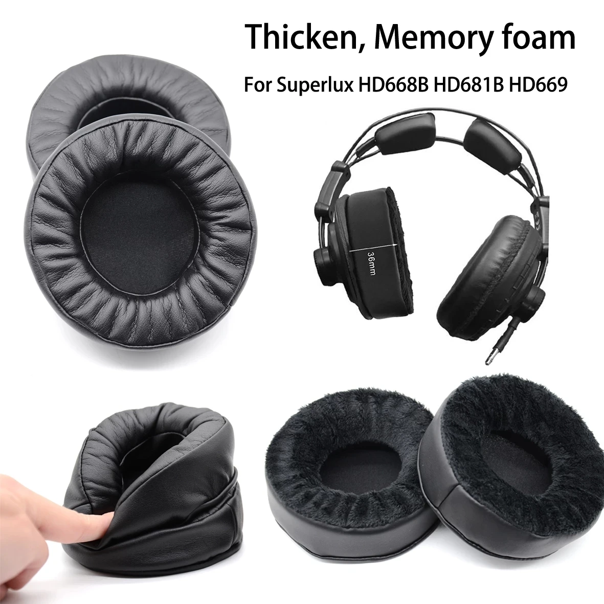 Replacement Ear Pads Leather Cushion Velvet Earmuff Earphone Sleeve Cover Earpads for Superlux HD668B HD669 HD681 EVO Headphone