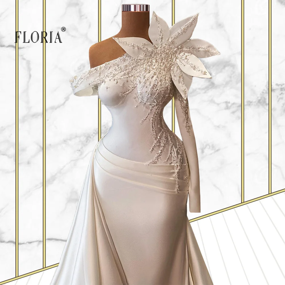 Elfenbein Perlen One-schulter Hochzeit Kleider Blume 2022 Braut Tragen Vestido De Noiva Formale Abendkleider Brautkleider Custom maß