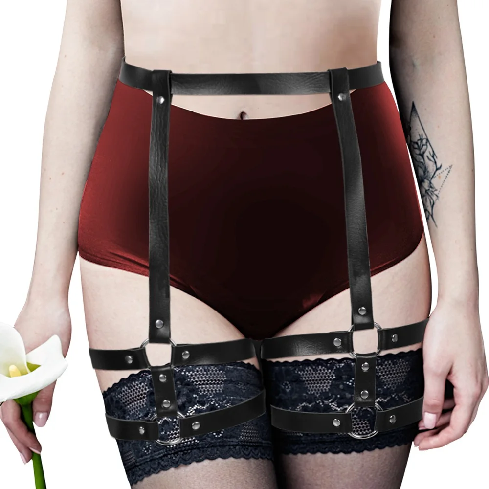 

PU Leather Garter Belt Body Straps Sexy Erotic Lingerie Women Gothic Chain Suspenders Harajuku Cage Bondage Belt Harness Leg