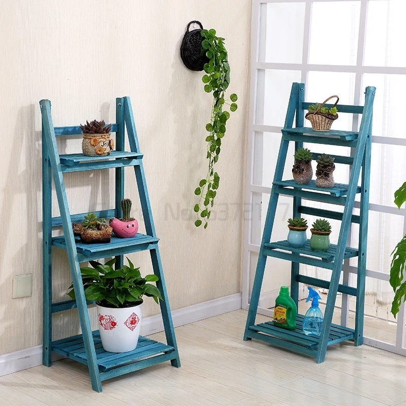 Folding Plants Stand 3/4 Tier Ladder Shelf Wood Bookshelf Storage Rack Home Garden Deco Plants Stand Flower Pot Rack