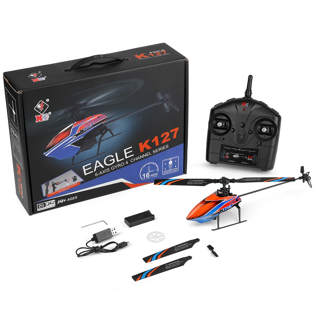 WLtoys XK K127 2.4G 4CH 6-Aixs Gyroscope Height Holding hover Single Blade Propeller Mini RC Helicopter V911S Upgrade