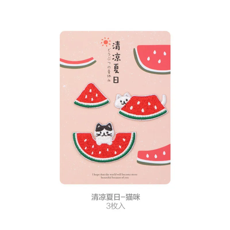 3pcs In One Set Embroidered Dog Watermelon Patches Clothes Bags DIY Applique Embroidery Parches Iron On Patch for Clothes Caps