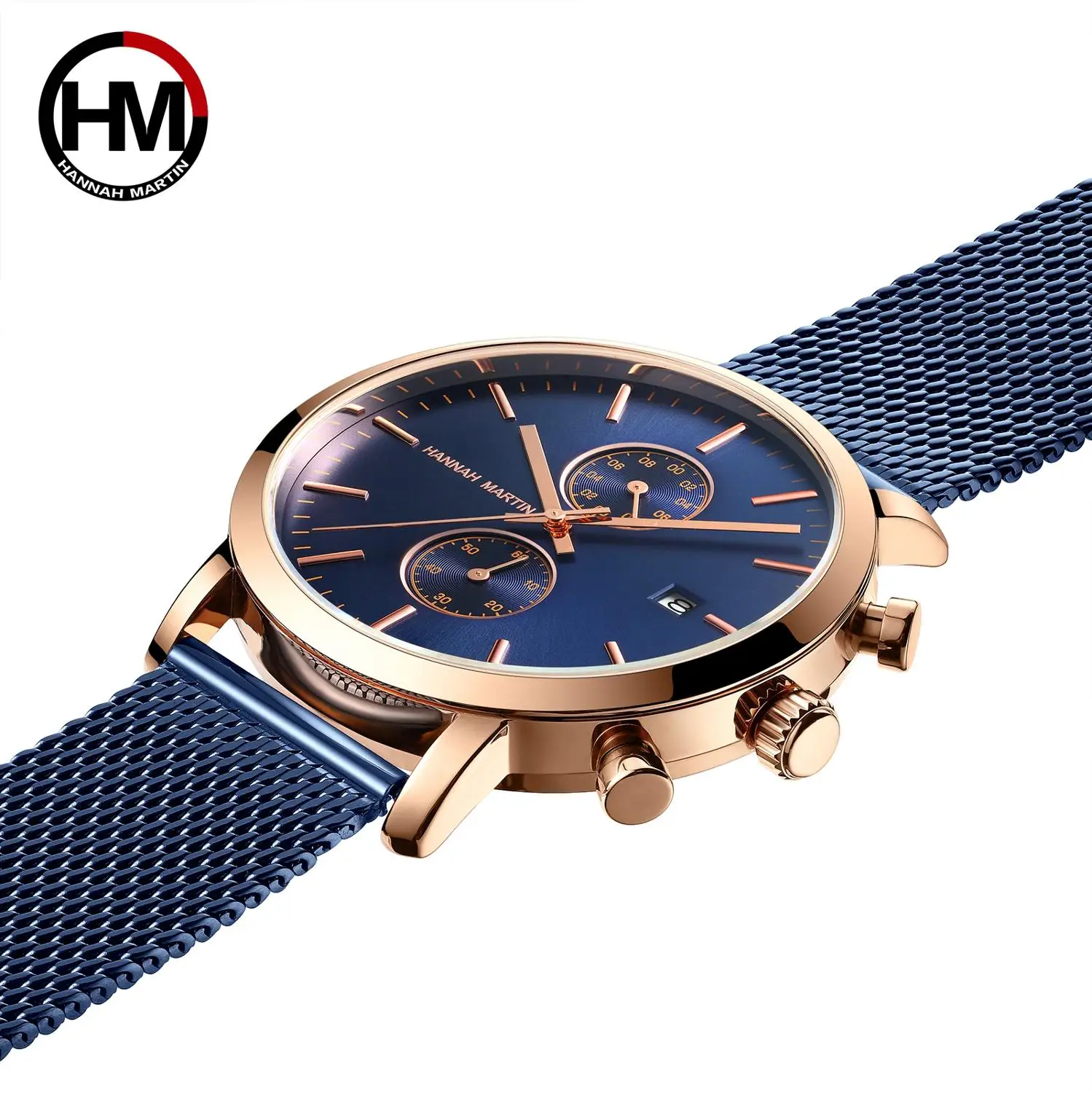 Black Multifunction Chronograph Stainless Steel Mesh Band Waterproof  Men Big Dial Top Brand Luxury Watch Men Fashion Watches