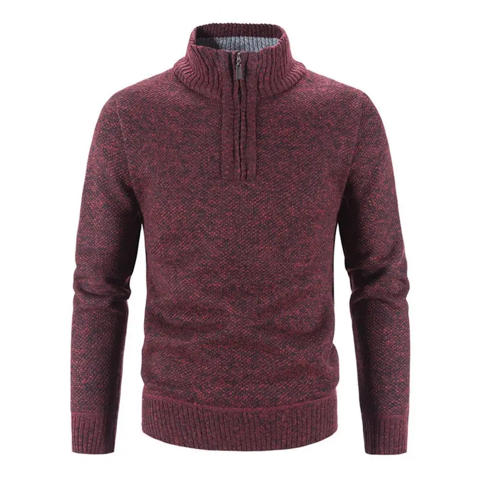 

Classic Solid Color Long Sleeve Knitted Sweater Autumn Winter Turtleneck Zipper Neck Men Sweater Pullover Outerwear for Home