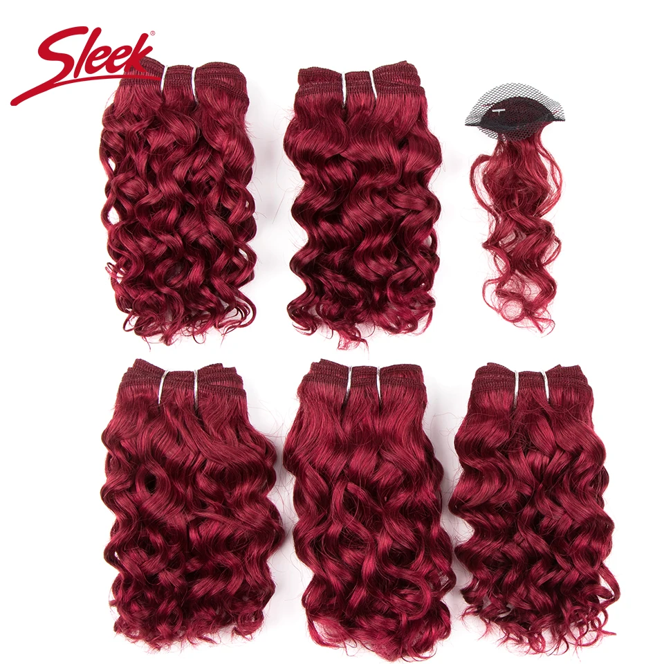 Sleek P1B/30 P4/30 Warna Alami Coklat 4 # Bundel Keriting Brasil Pendek dengan Clocure 5 Bundel Ekstensi Rambut Ditarik Ganda