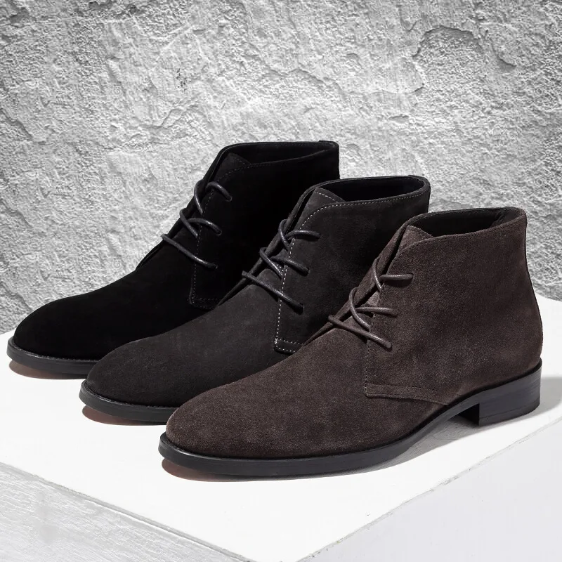 Super Recommand! Nubuck Leather Men's High-end Lace Up Pointed Toe Winter Fur Ankle Boots Warm Shoes Man