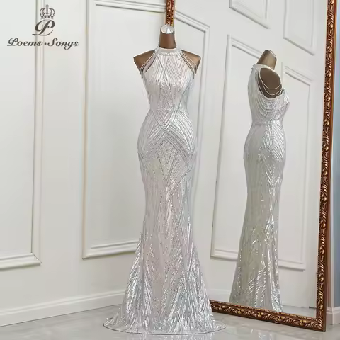 Customized Silver mermaid evening dress robe de soiree femme vestidos de fiesta bridesmaid dress mariage robe vestidos