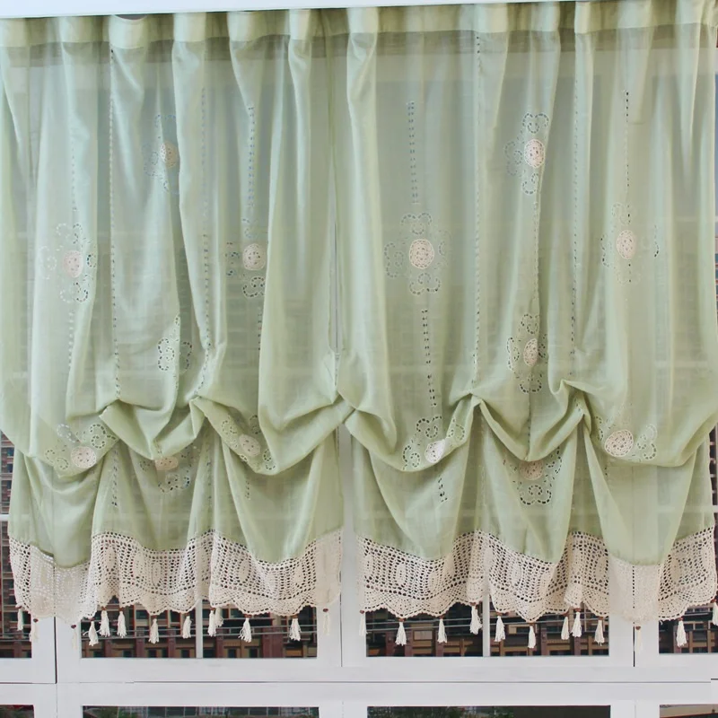 

Handmade embroidery curtains, folds yarn fabrics, beautiful hollow out hand crochet balloon curtains, roman blinds with tassels