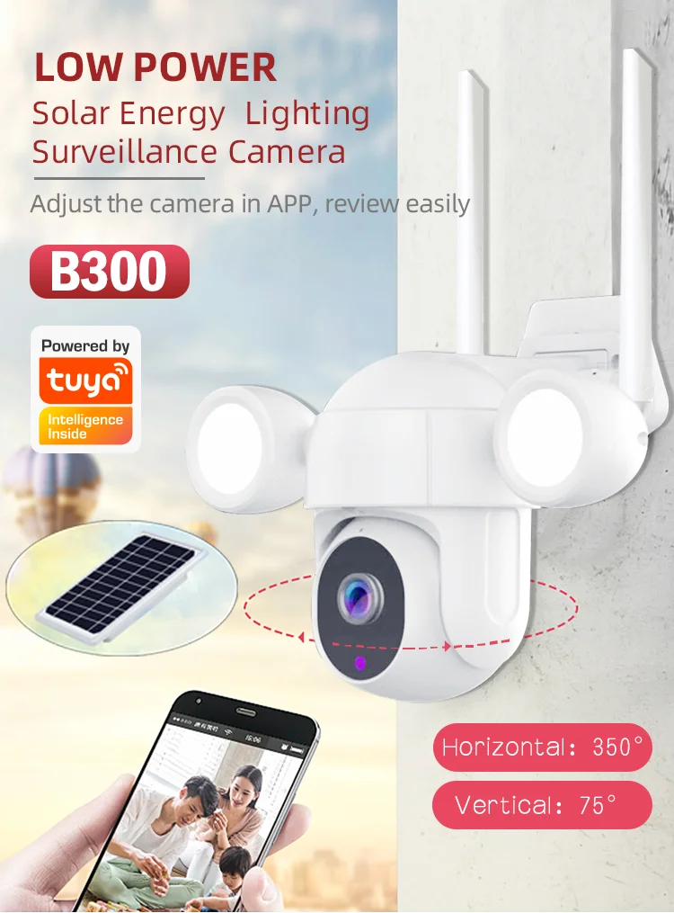 

Беспроводная купольная PTZ IP-камера 2MP 1080P на солнечной энергии Tuya, полноцветная Водонепроницаемая домашняя охранная система видеонаблюдения, монитор